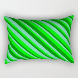 [ Thumbnail: Green, Aquamarine & Lime Colored Striped Pattern Rectangular Pillow ]