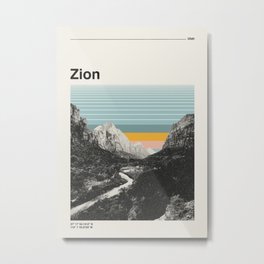 Retro Travel Poster, Zion National Park Collage Metal Print | Utah, Graphicdesign, Zion, Mid Century Modern, National Park, Mountains, Vintage Collage, Retro Poster, Retro Collage, Travel Poster 