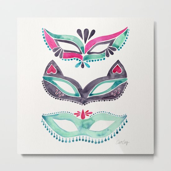 Masquerade Mask Trio – Pink & Mint Palette Metal Print