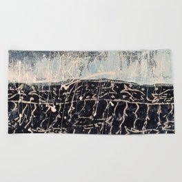 Abstract Navy Blue Teal White Watercolor Seaside Landscape Beach Towel