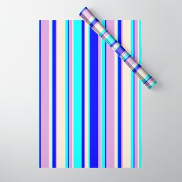 [ Thumbnail: Aqua, Beige, Plum & Blue Colored Lined Pattern Wrapping Paper ]