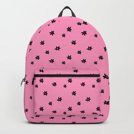 Black Flowers with Pink Background  Backpack | Pink, Trending, Beautiful, Bright, Color, Pretty, Round, Popular, Photo, Shape 