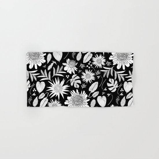 TROPICAL FLORAL BLACK & WHITE Hand & Bath Towel