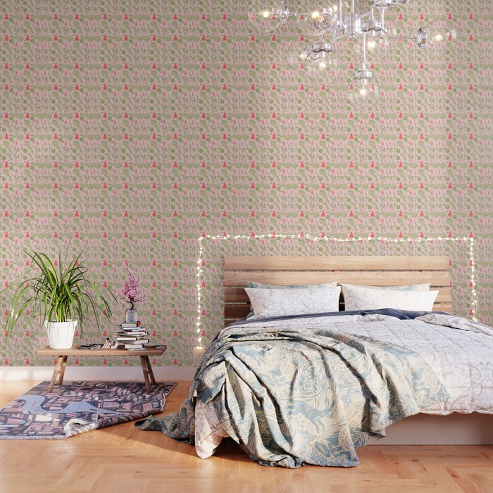Pink and Green Chinoiserie Wallpaper by Wanda Star | Society6
