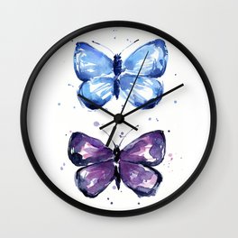 Butterflies Watercolor Blue and Purple Butterfly Wall Clock