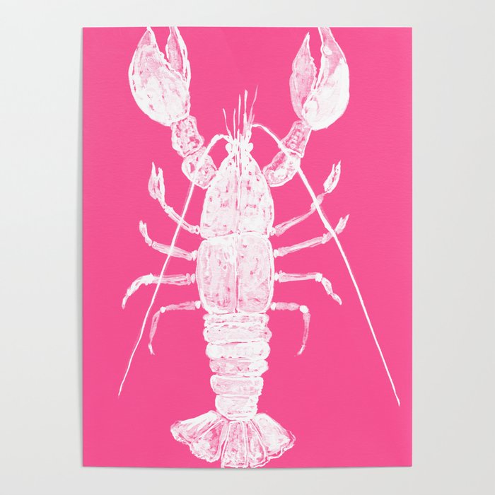 Pink lobster, Red Lobster  watercolor painting, sea animal art, kitchen art Poster