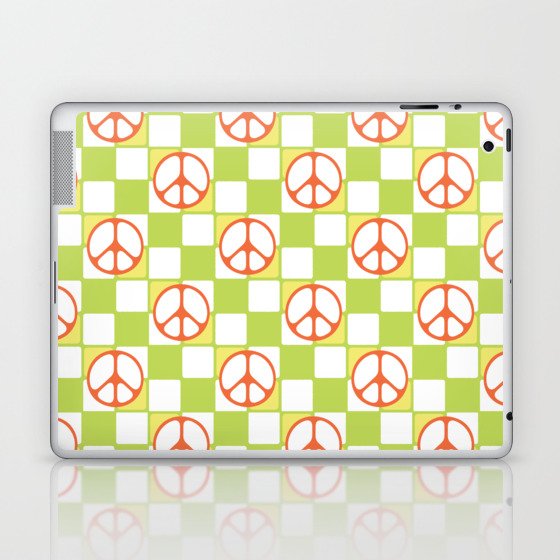 Peace Symbol On Checkerboard (Groovy Color Palette) Laptop & iPad Skin