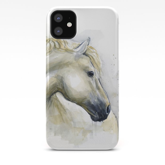 White Horse Watercolor Painting Animal Horses Iphone Case By
