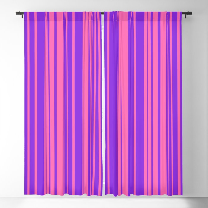 Hot Pink and Purple Colored Striped/Lined Pattern Blackout Curtain
