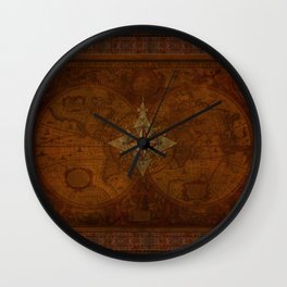 Antique Steampunk Compass Rose & Map Wall Clock