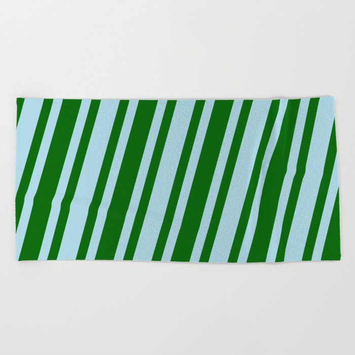 Light Blue & Dark Green Colored Stripes Pattern Beach Towel