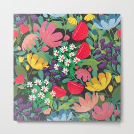 Floral Eruption mini Metal Print | Acrylic, Yellow, Painting, Purple, White, Red, Green, Floral, Pattern, Bright 