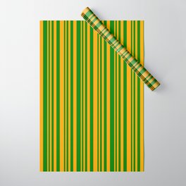 [ Thumbnail: Orange and Green Colored Stripes Pattern Wrapping Paper ]