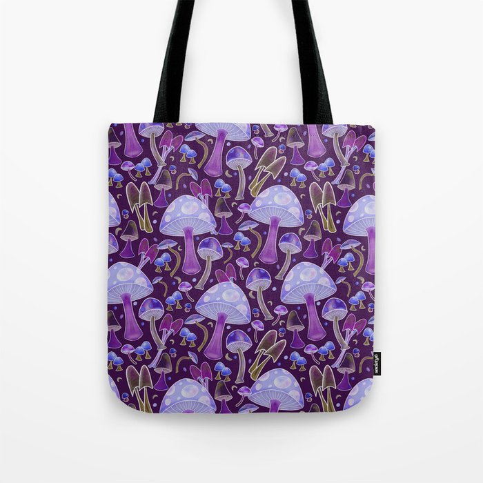 Happy Mushrooms (dark plum) Tote Bag