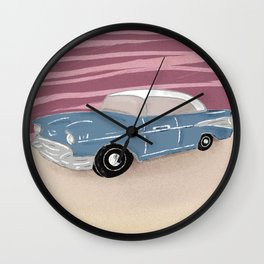 1950s Roadtrip And Pink Skies Wall Clock