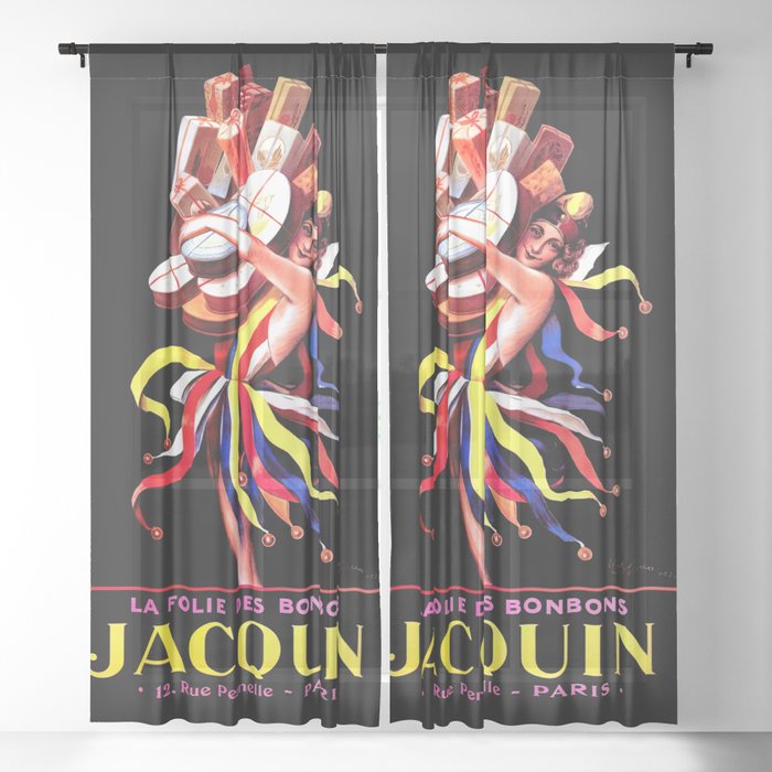 Leonetto Cappiello Jacquin (1926) French Chocolate Girl Art Deco  Sheer Curtain