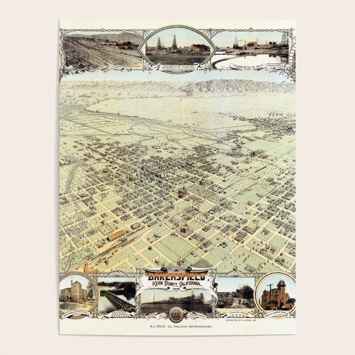 Pictorial Map of Bakersfield California1901 Poster by nobelart Society6