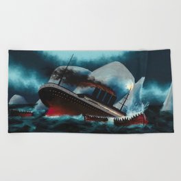 Sinking of the <Titanic> White Star Liner cruise ship in the north Atlantic sea nautical maritime landscape painting Beach Towel