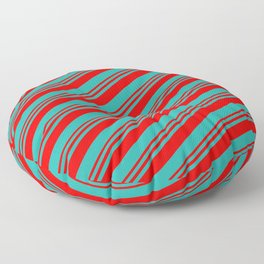 [ Thumbnail: Red and Light Sea Green Colored Stripes/Lines Pattern Floor Pillow ]