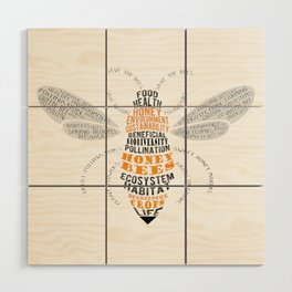 Honey Bee Word Cloud Wood Wall Art