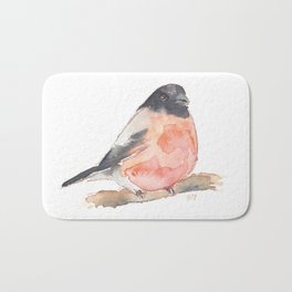 Clarence the Bullfinch Bath Mat | Watercolor, Proud, Coral, Painting, Fly, Nursery, Sanguine, Feather, Branch, Bird 
