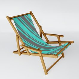 [ Thumbnail: Dim Gray and Turquoise Colored Stripes Pattern Sling Chair ]
