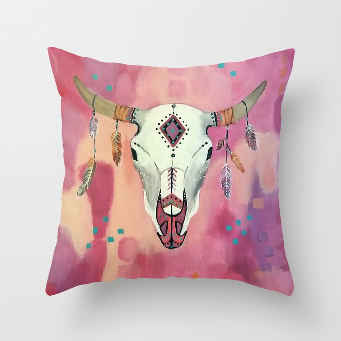 Pink Skull Throw Pillow