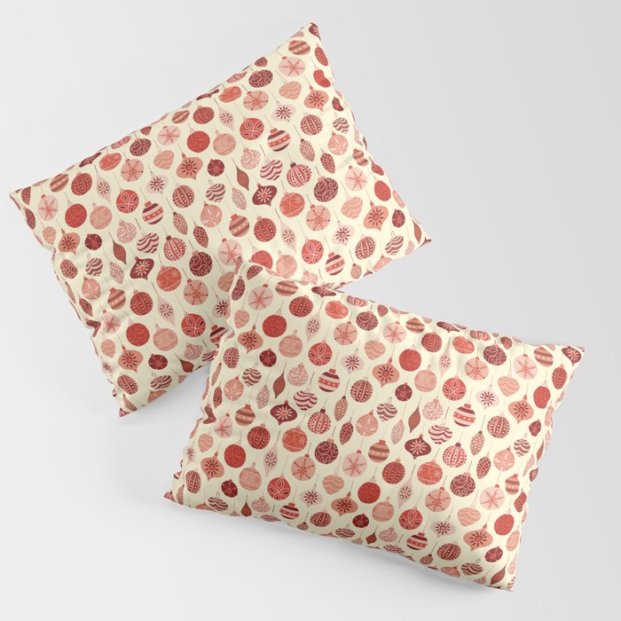Christmas Ornaments Red Pink Beige Pattern Pillow Sham