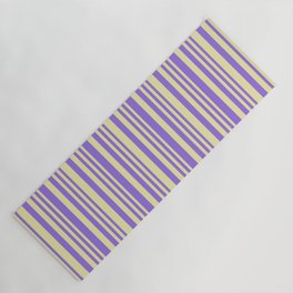 [ Thumbnail: Pale Goldenrod and Purple Colored Stripes/Lines Pattern Yoga Mat ]