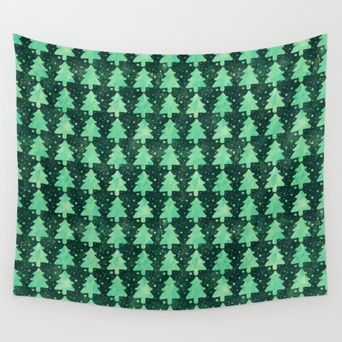 Dark Pine Forest at Night Wall Tapestry