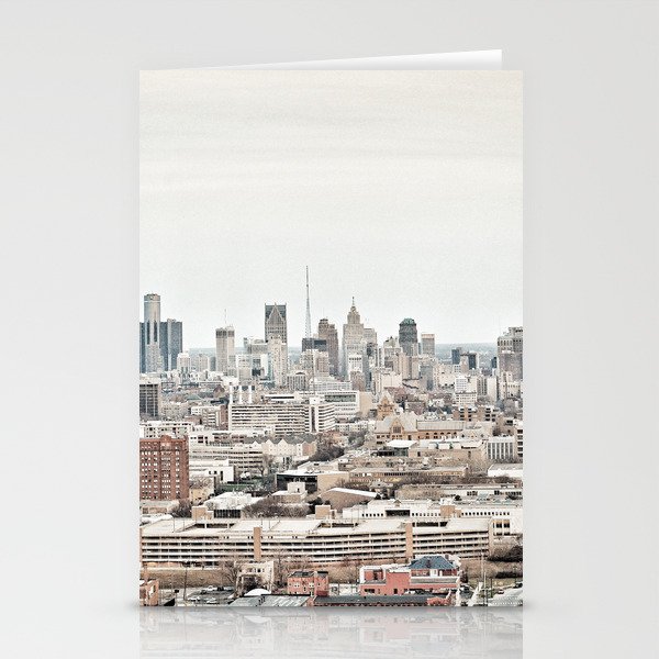 Downtown Detroit Skyline View from New Center Stationery Cards