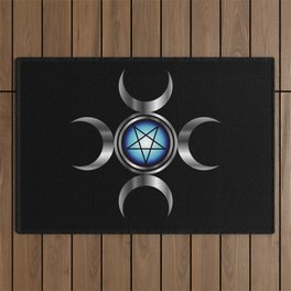 Inverted pentagram with triple goddess Outdoor Rug