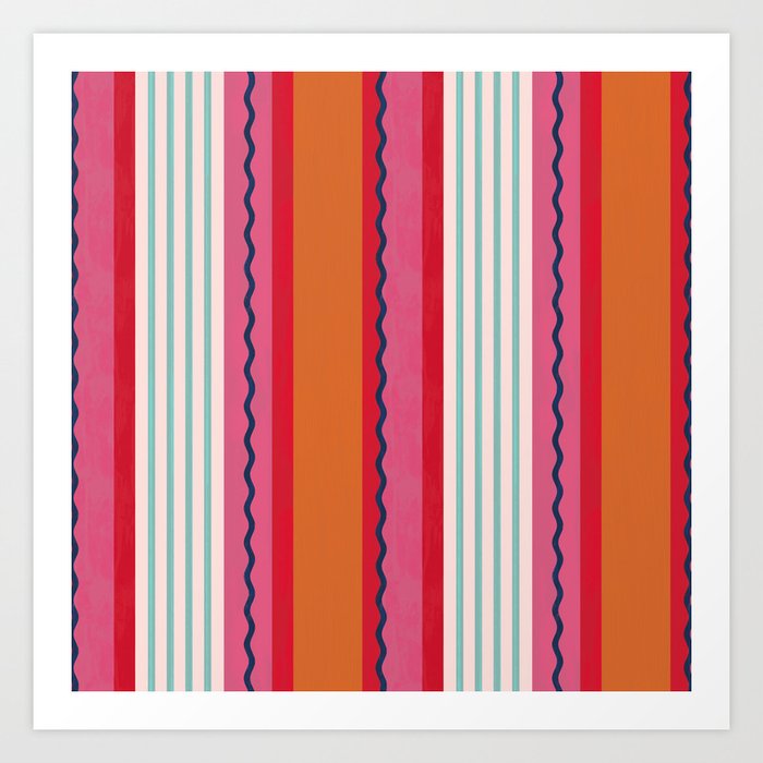 Bold Color Play Pink And Orange Stripes Art Print