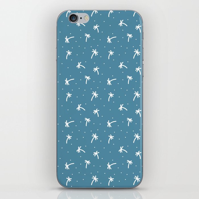 Blue And White Doodle Palm Tree Pattern iPhone Skin