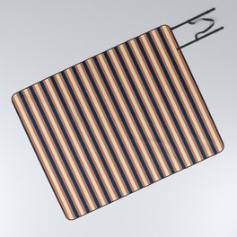 Vertical brown, beige and blue striped pattern - birch and pear wood with navy blue stripes Picnic Blanket
