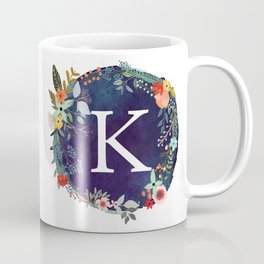 Personalized Monogram Initial Letter K Floral Wreath Artwork Coffee Mug