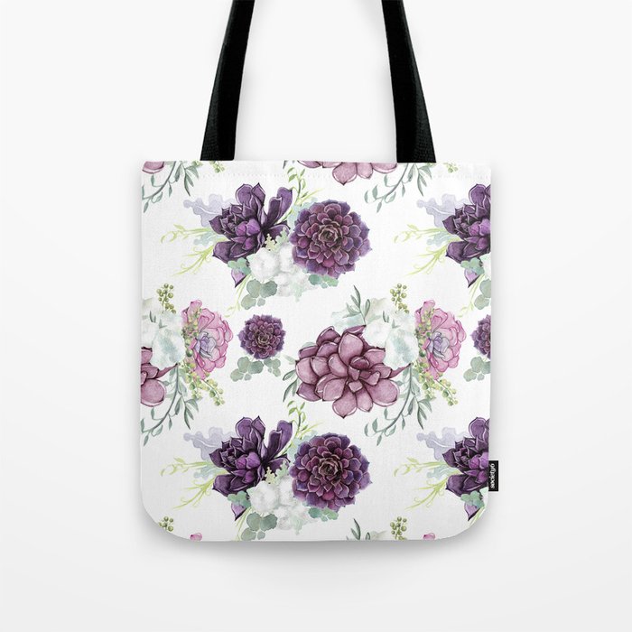 Succulents Deep Violet Lavender Pastel Green Lilac PatternSee Nature Magick for more pretty pastel c Tote Bag