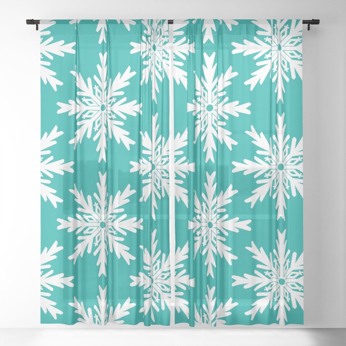 Christmas Snowflakes Persian Green Sheer Curtain