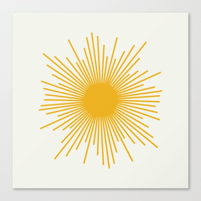 Mustard Yellow Retro Sun on Off White Canvas Print