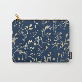 Floral Leaves, Navy Blue and Gold, Wall Art Prints Carry-All Pouch