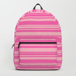 [ Thumbnail: Hot Pink and Pink Colored Striped Pattern Backpack ]