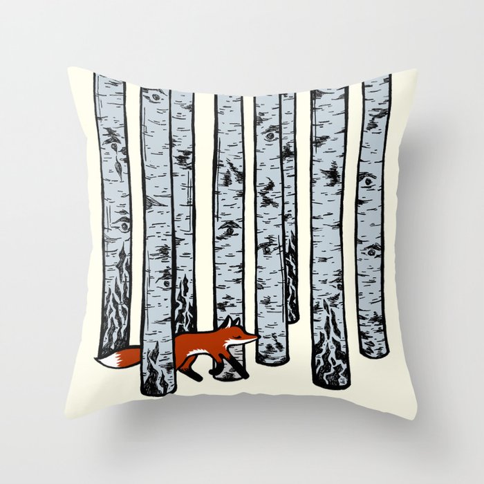 Fox in the Birches Throw Pillow