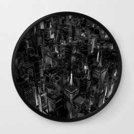 Night city glow B&W / 3D render of night time city lit from streets below in black and white Wall Clock