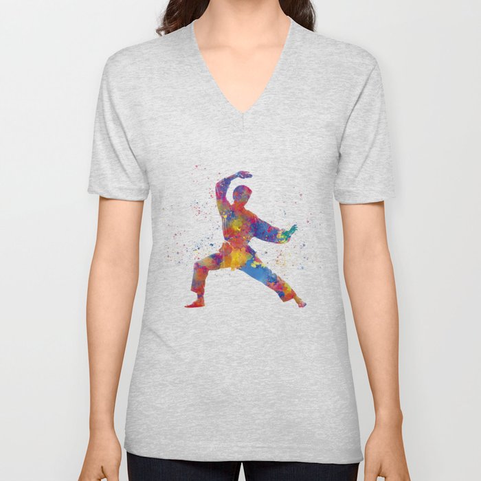 Karate fighter in watercolor V Neck T Shirt
