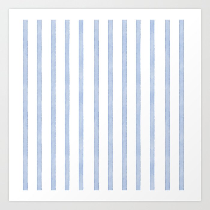 Classic Blue Watercolor Summer Stripes Art Print