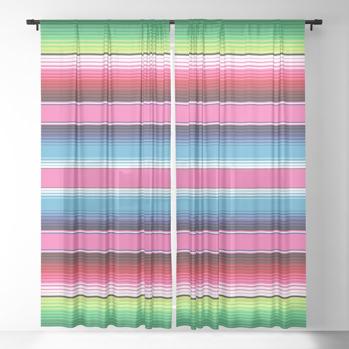 Pink Mexican Serape Blanket Stripes Sheer Curtain