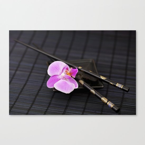 Zen pink Orchid flower on black Canvas Print