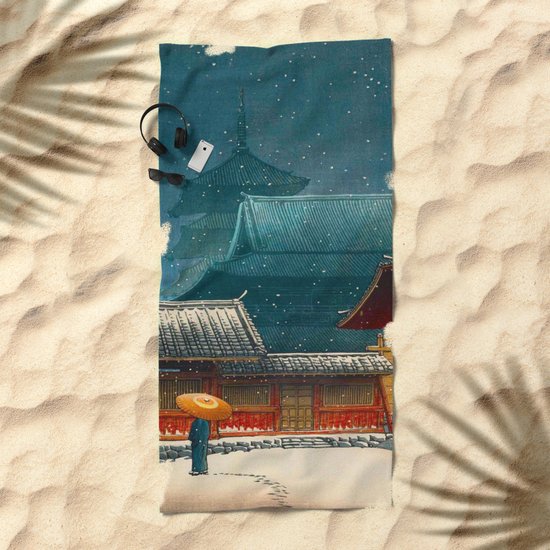 Vintage Japanese Woodblock Print Japanese Red Shinto Shrine Pagoda