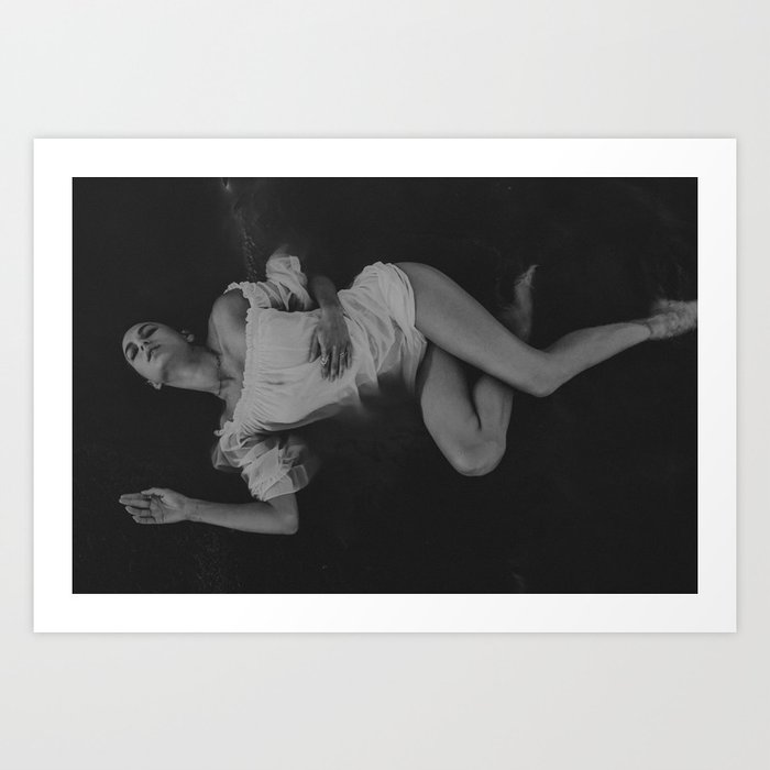 Dance of the broken-hearted female reclining woman fine art black and white monochrome portrait photograph Art Print