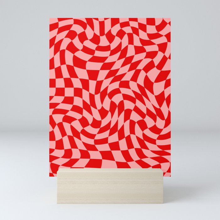 Pink and Red Wavy Checkered Print - Softroom Mini Art Print